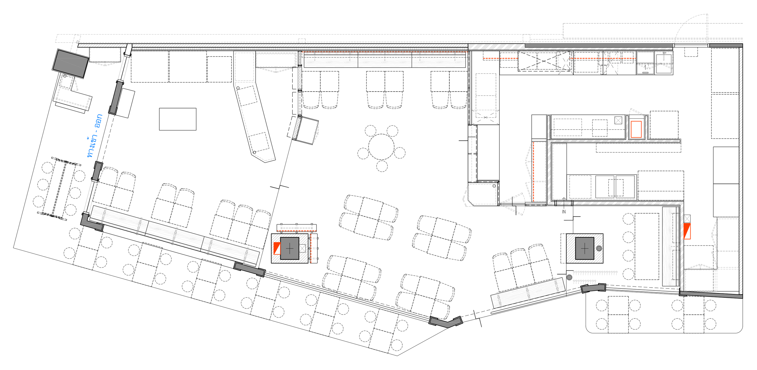 After You CentralWorld floor plan showing dining tables, perimeter benches, entrances and service areas.
