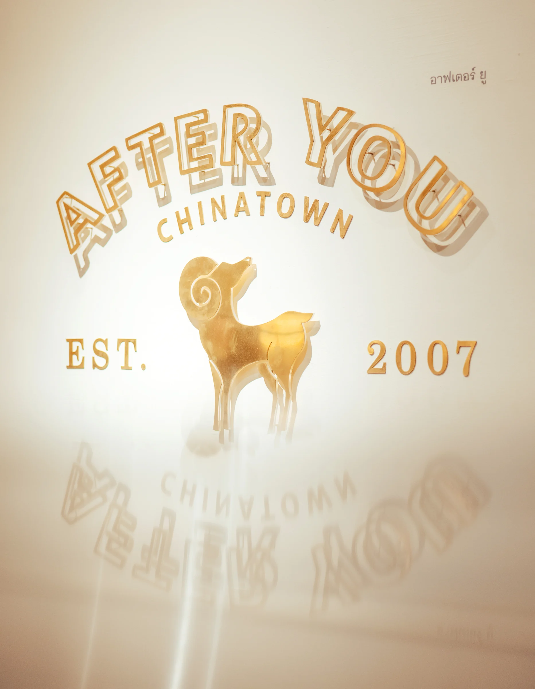 Atmospheric close view of the After You Chinatown logo