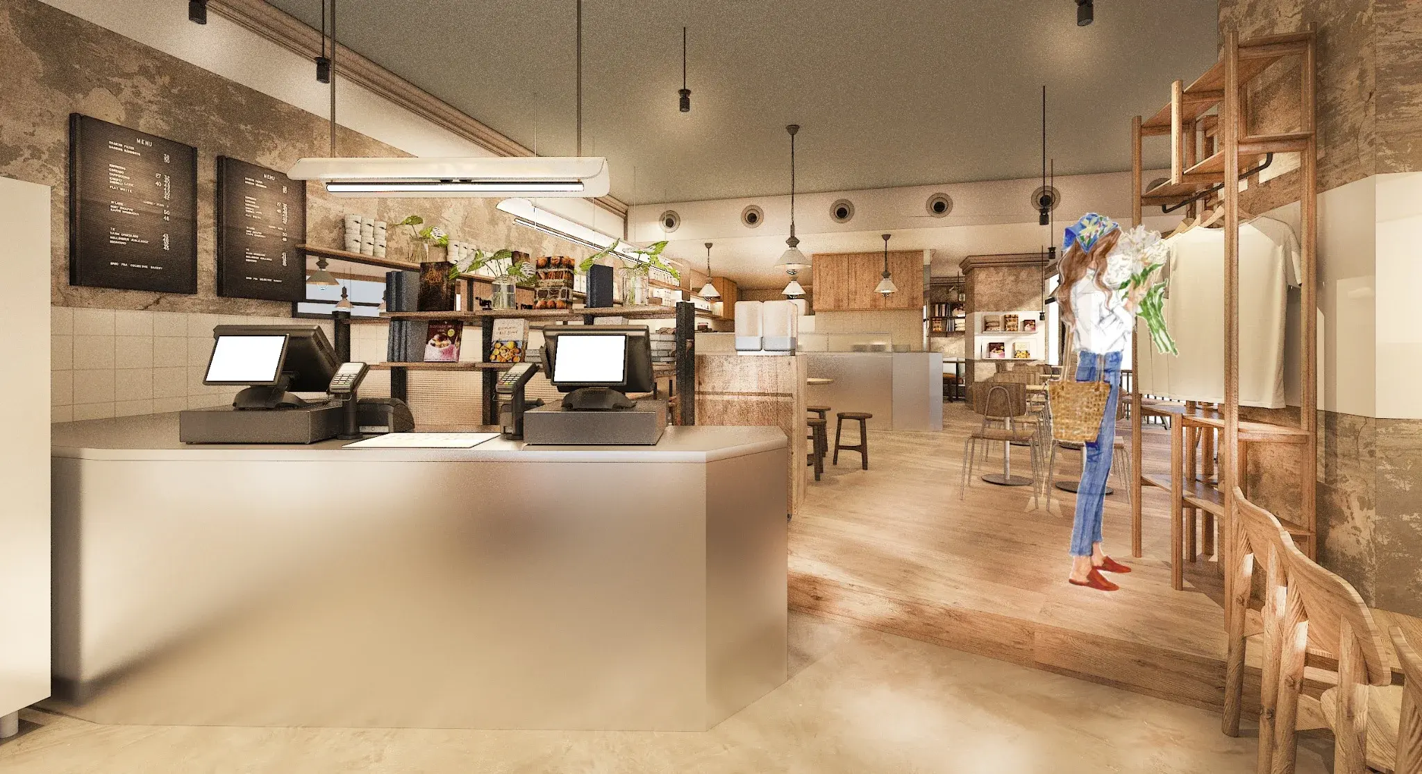 Point-of-sale rendering at After You Dessert Cafe CentralWorld with display and dining area beyond