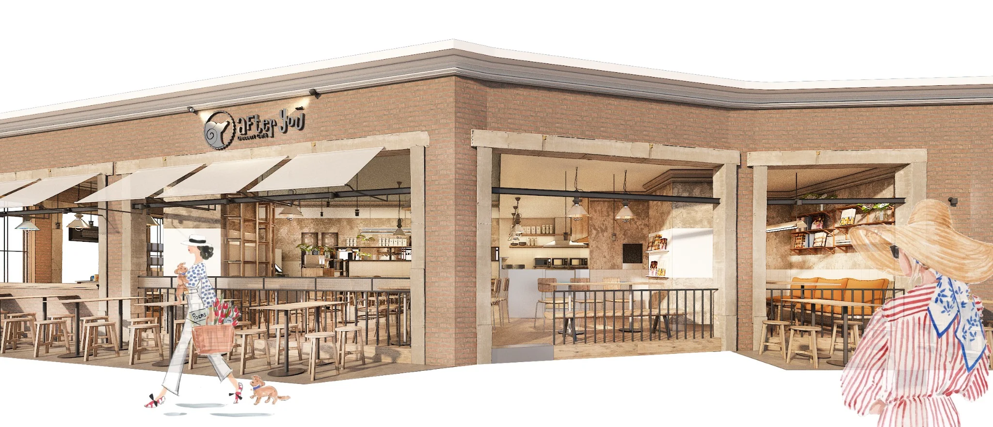 Exterior perspective rendering of After You Dessert Cafe CentralWorld showing open dining bays