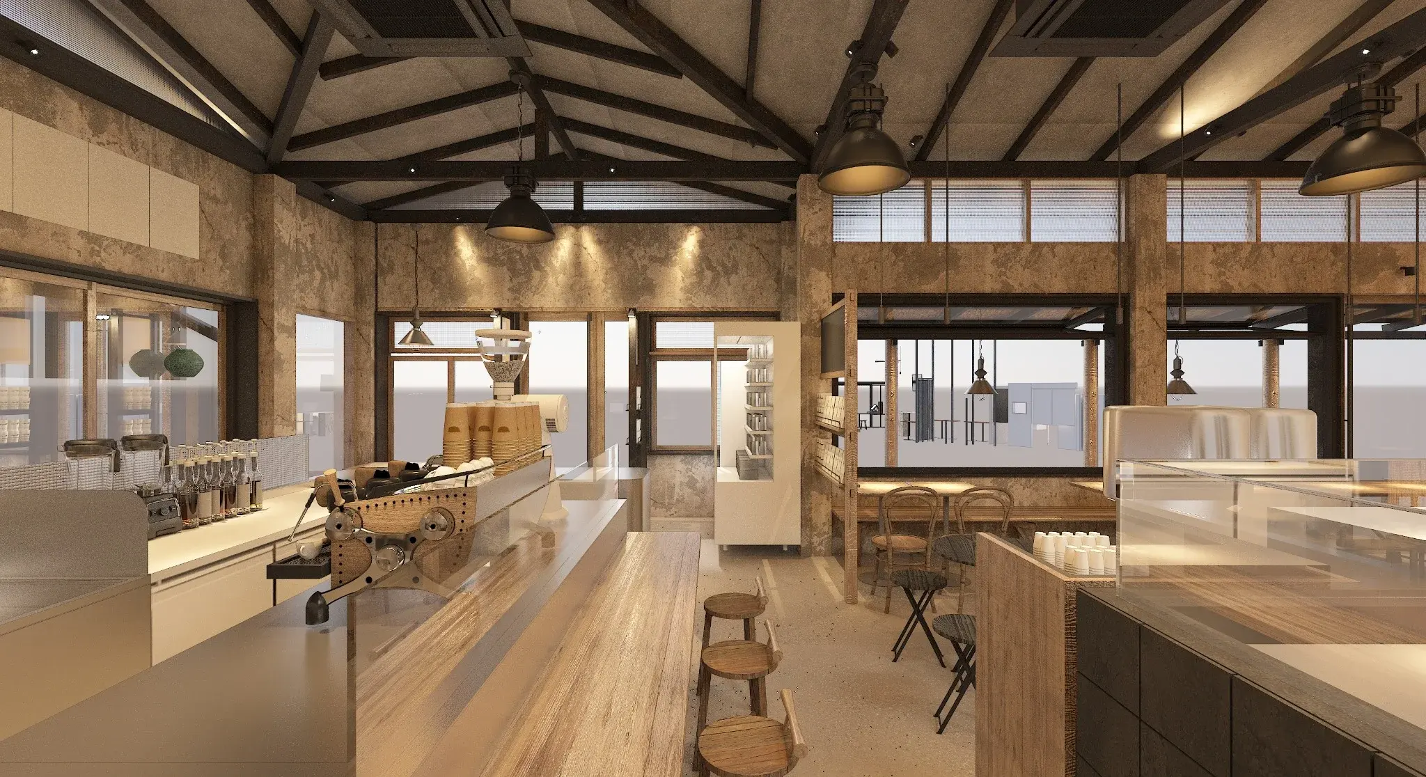 Counter-focused rendering of After You Dessert Cafe Nimman Chiang Mai showing dessert display and loose seating