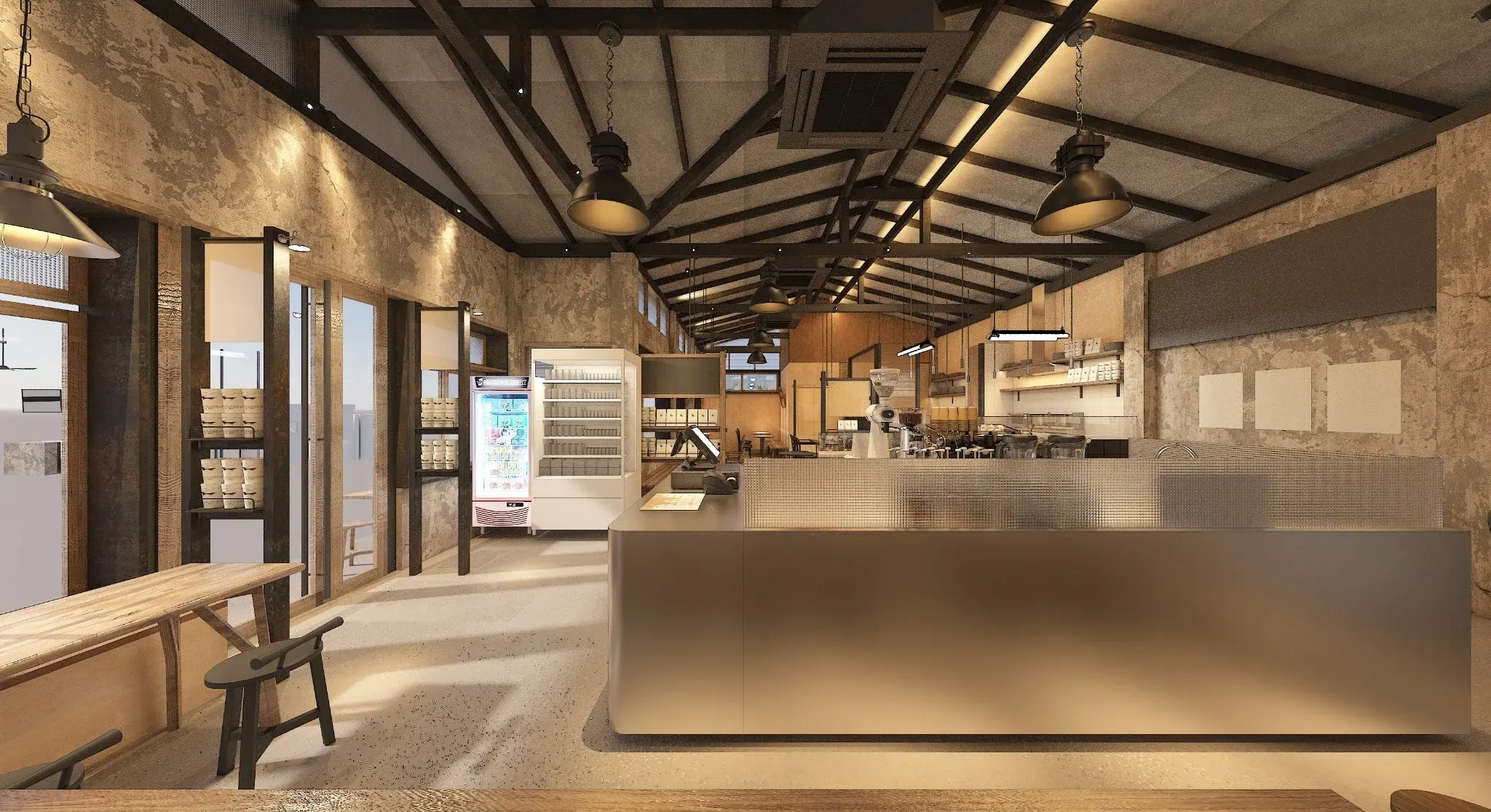 Rendering of the stainless coffee bar and prep counter at After You Dessert Cafe Nimman Chiang Mai