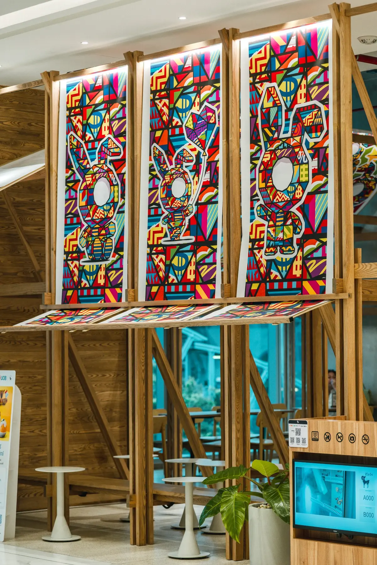 Painted panels integrated into the timber framework