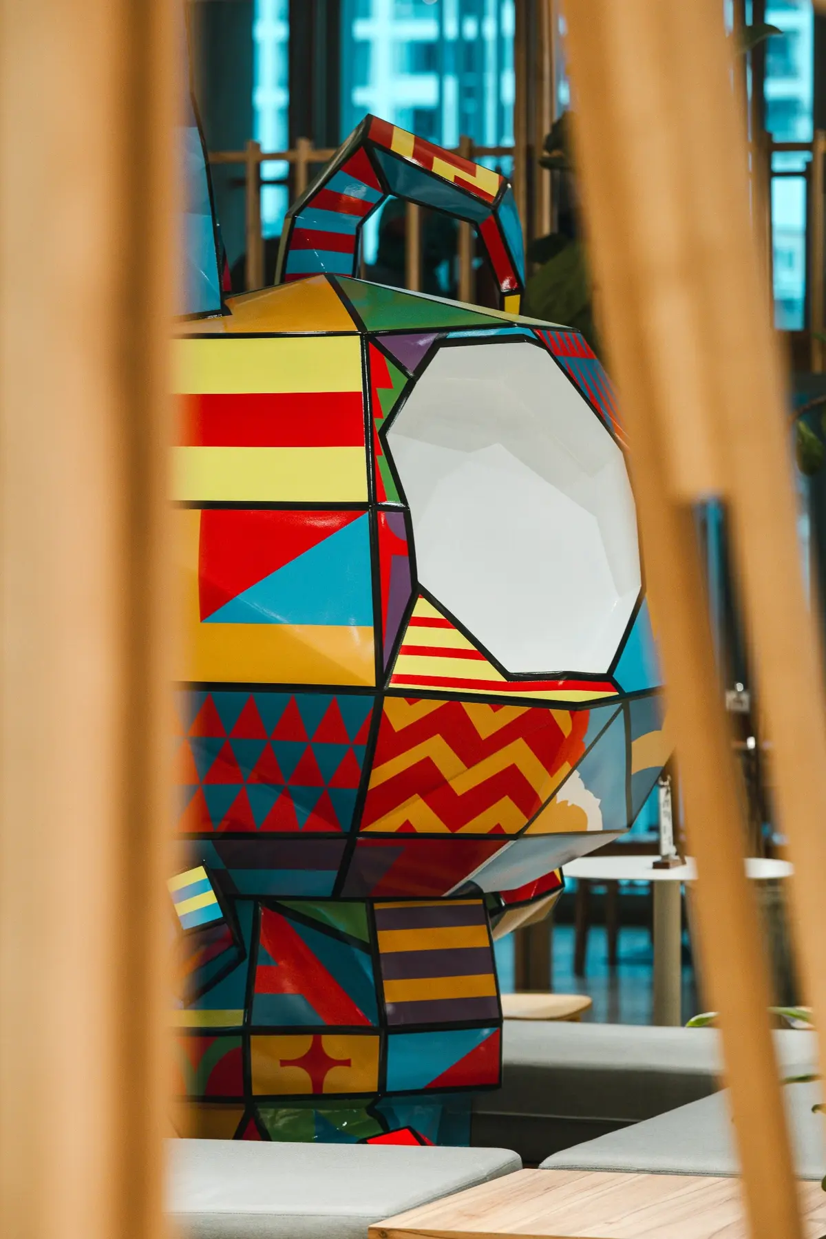 Close view of the geometric artist sculpture