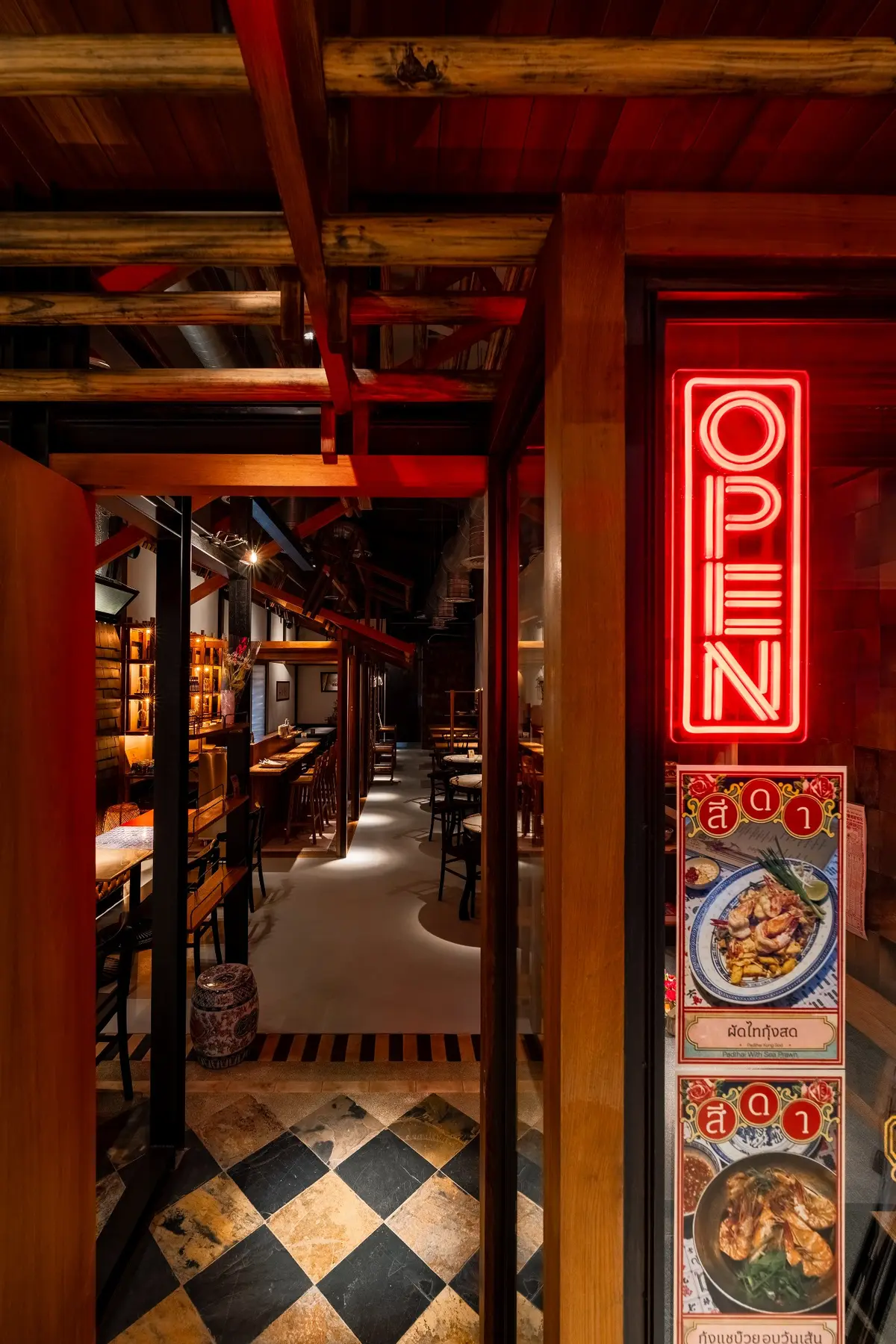 Cedar Thai Restaurant neon entrance detail