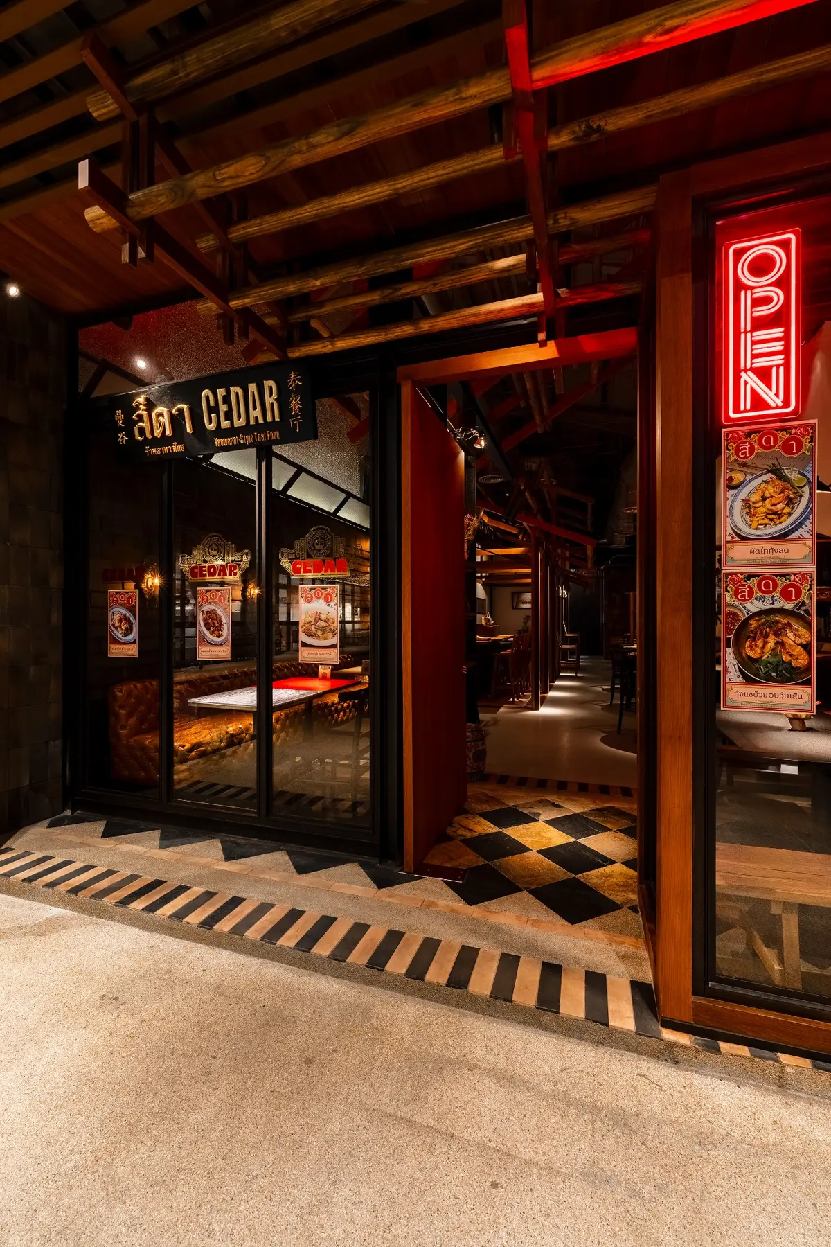 Cedar Thai Restaurant entrance at night