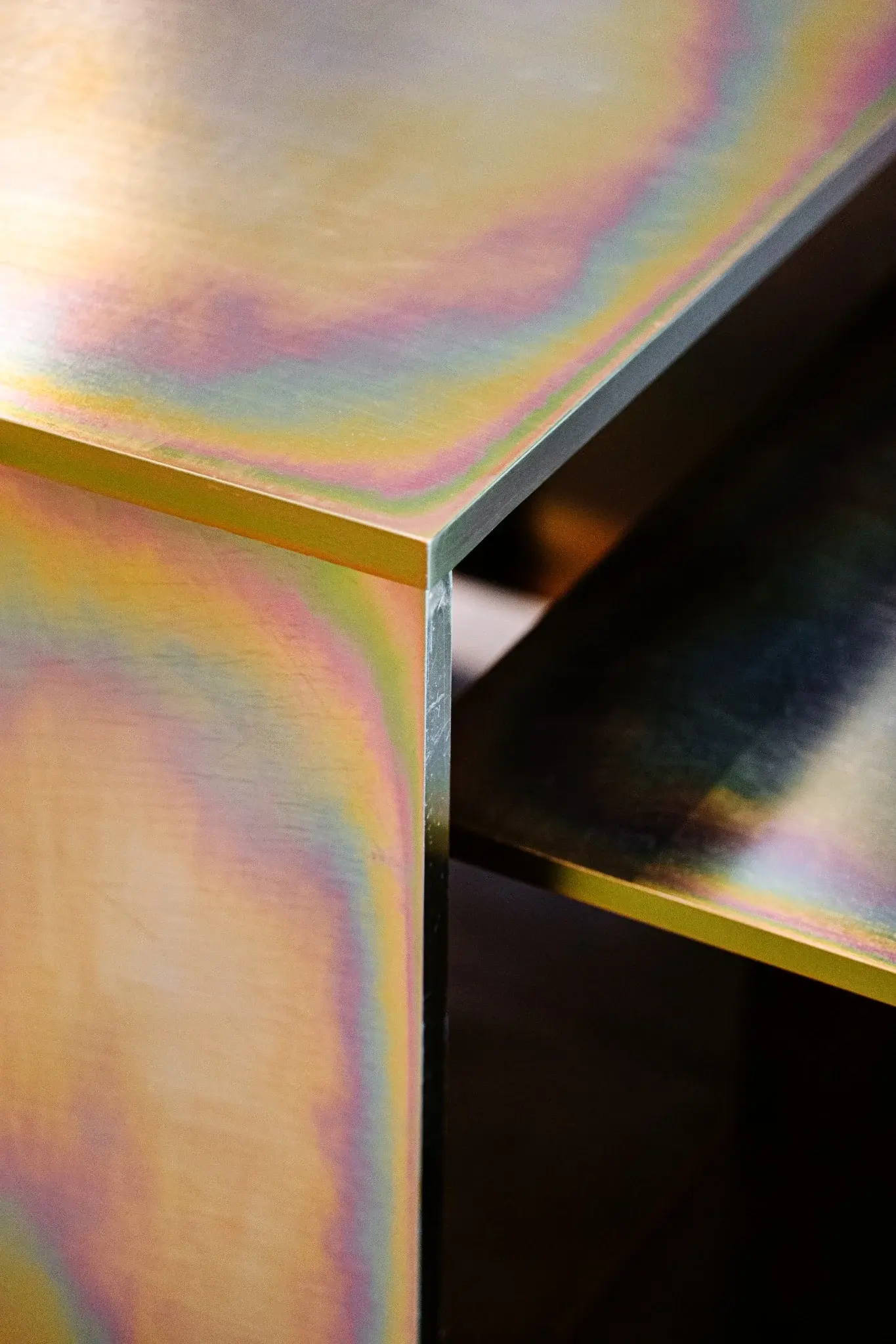 Custom iridescent metal switch plate at Indy's Scape