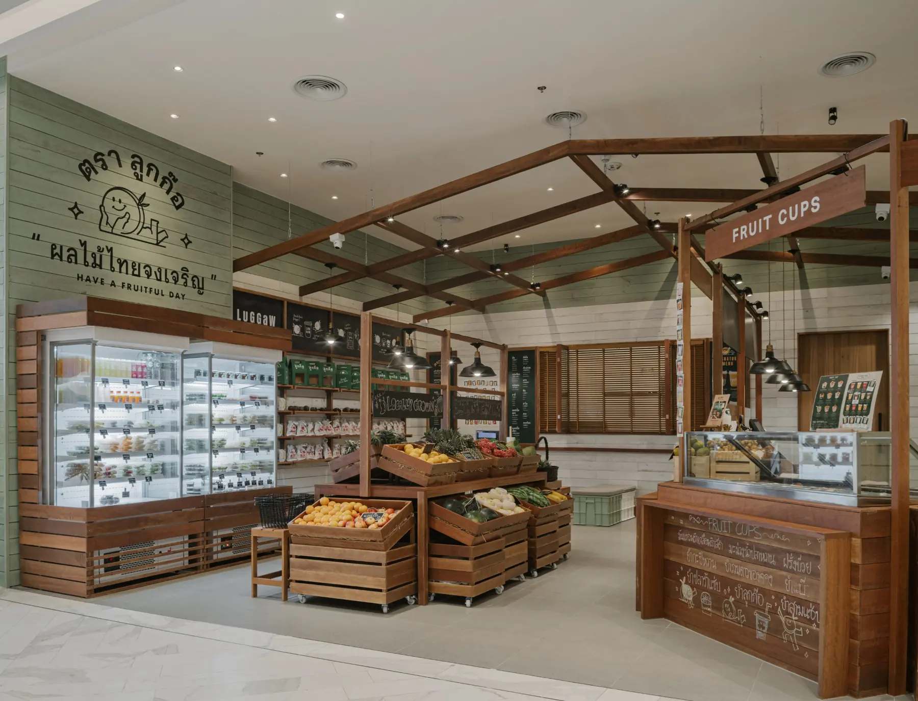 Luggaw timber market frame and fruit displays