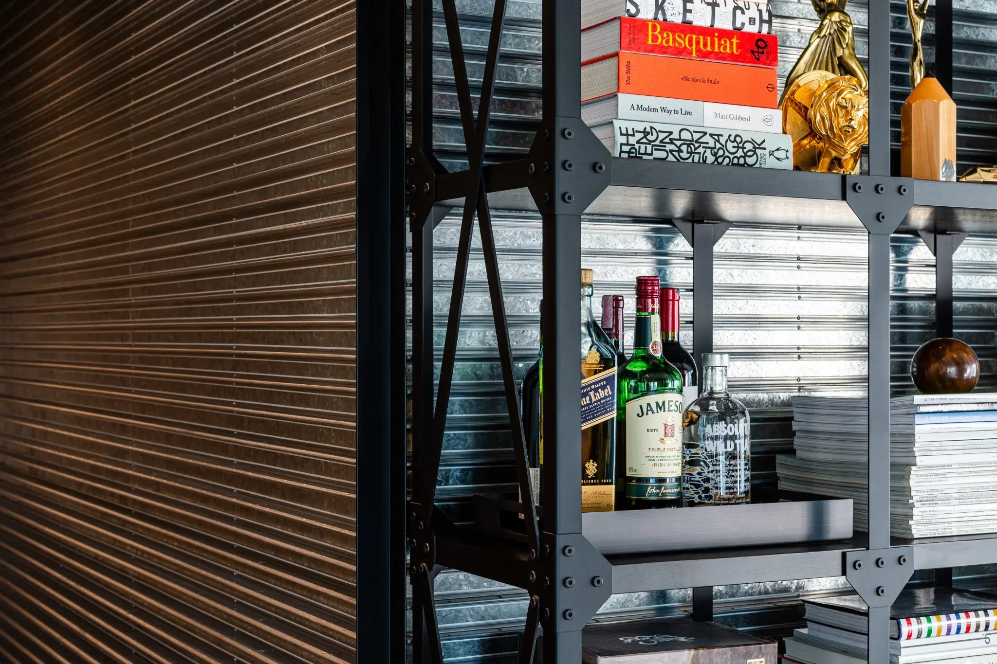 Noble Revent custom steel shelving and material palette