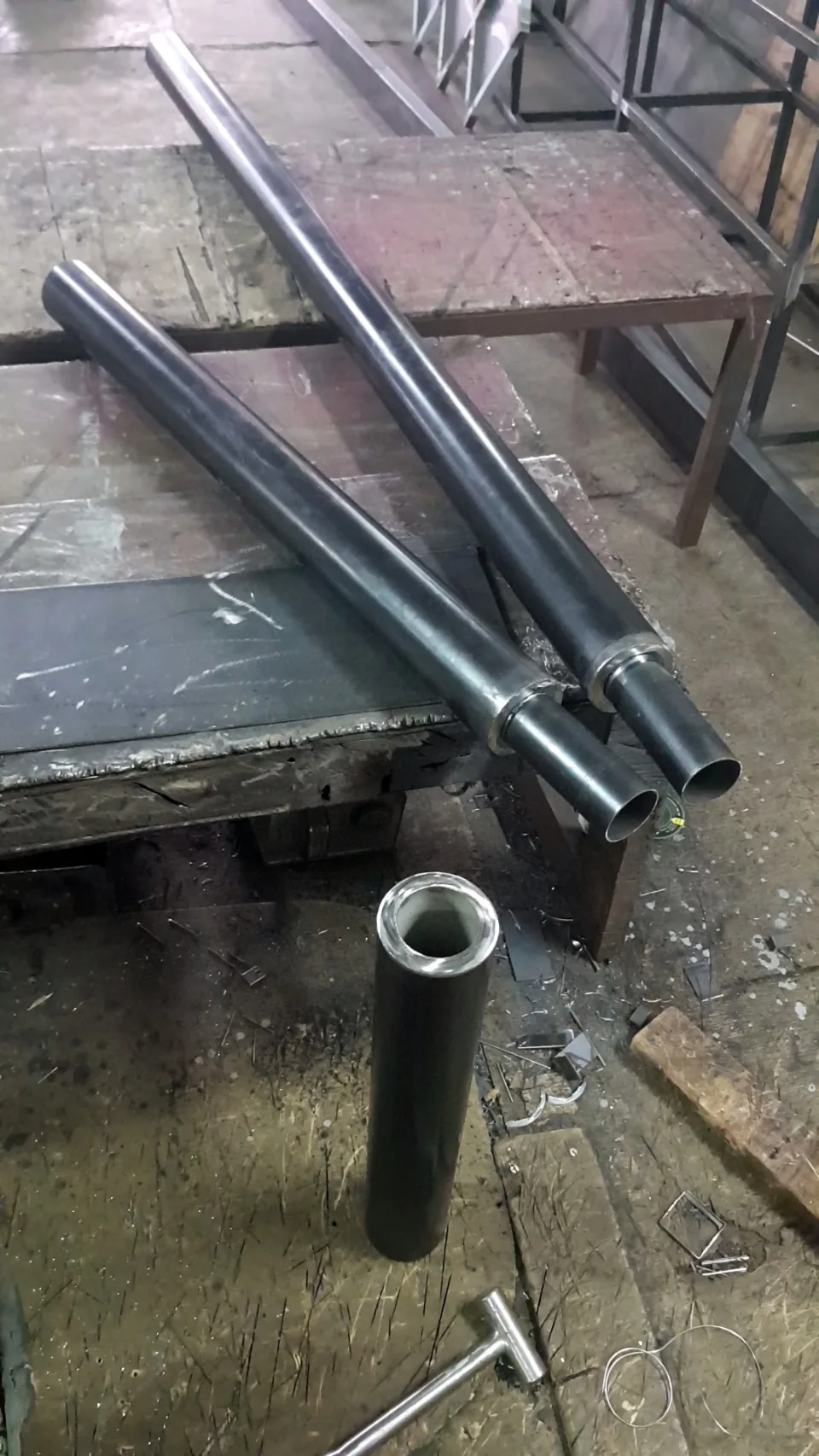 Steel pivot tubes fabricated for Noble Revent rotating TV system