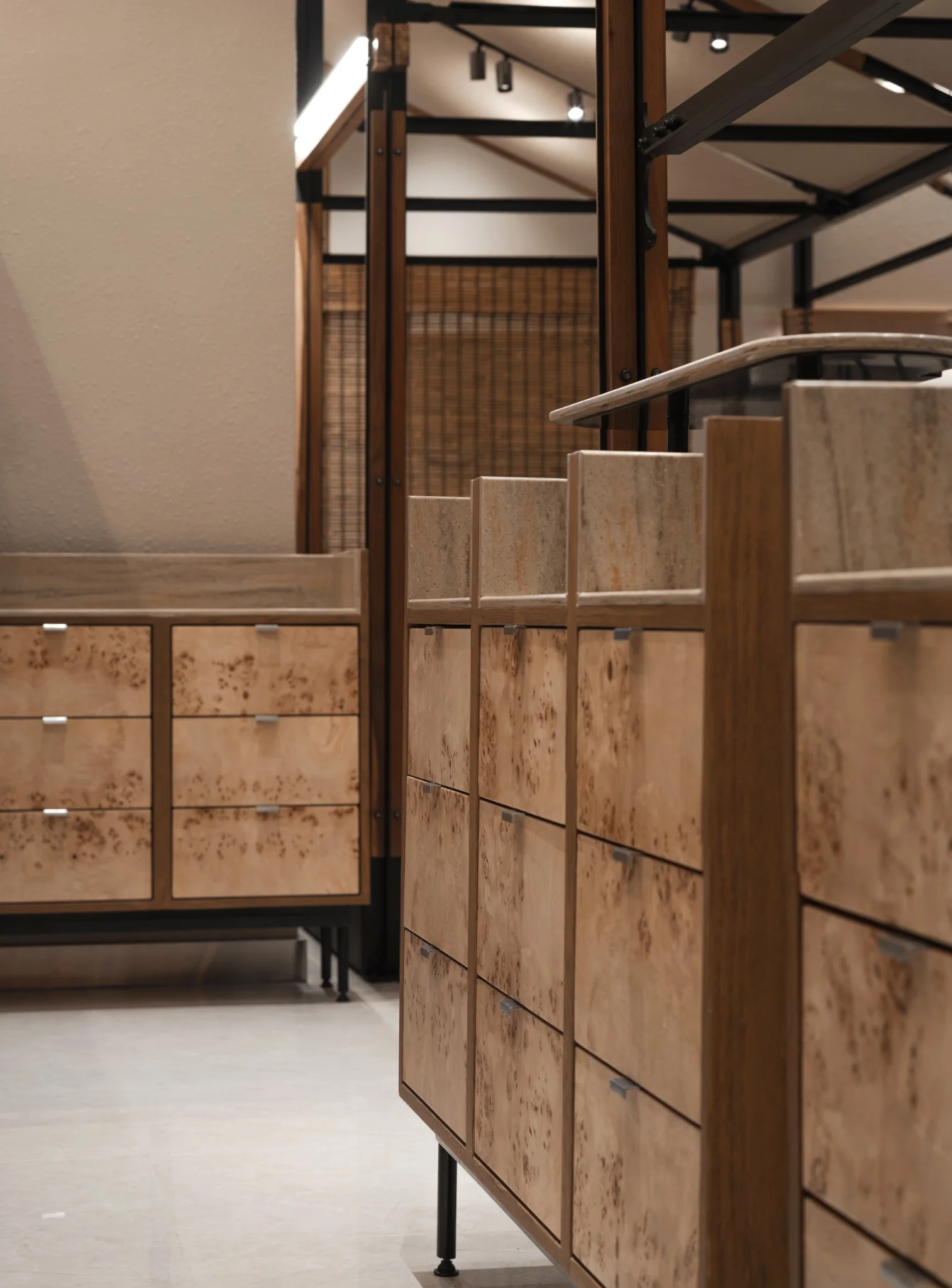 Custom timber casework and black metal frame detail at Ponn Future Park Rangsit