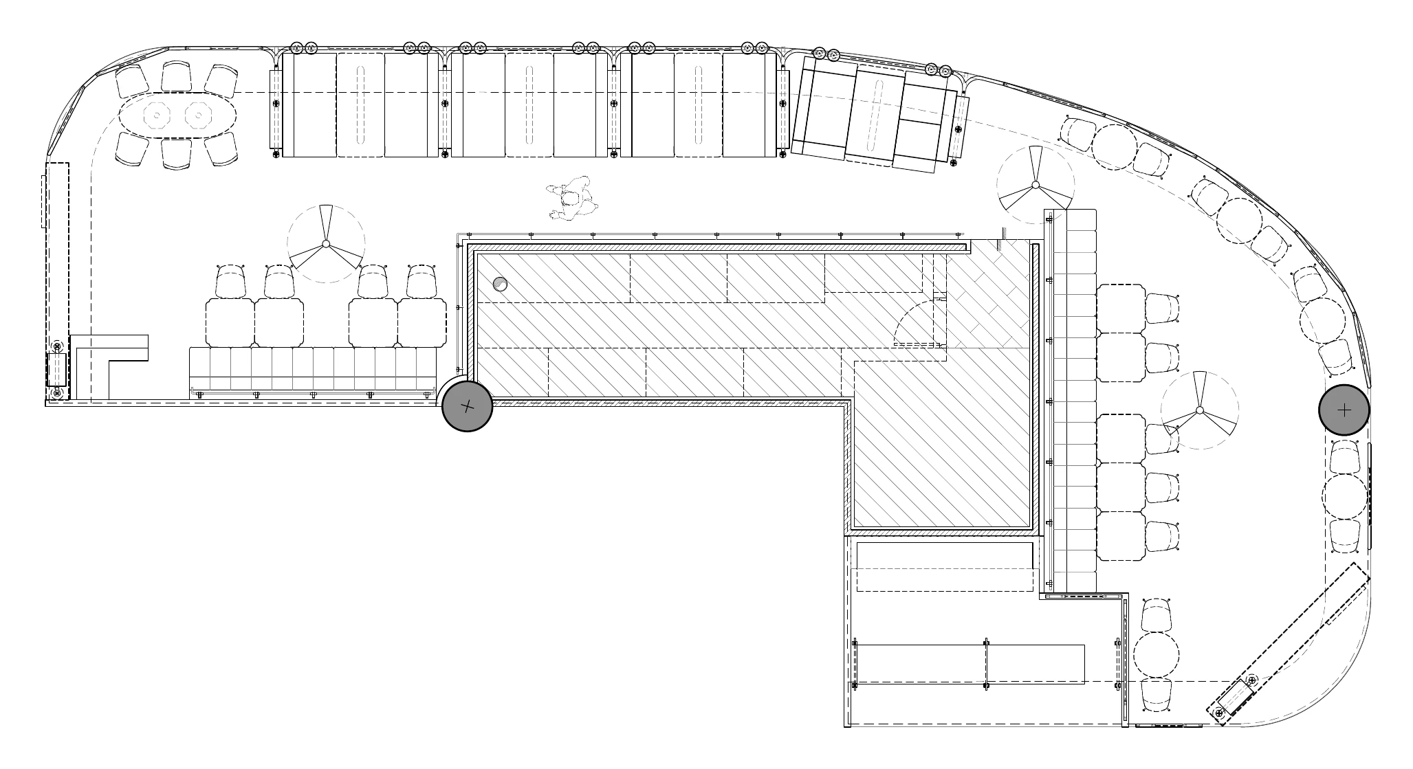 Layout plan of Ponn restaurant at Terminal 21 Rama 3 showing curved perimeter seating