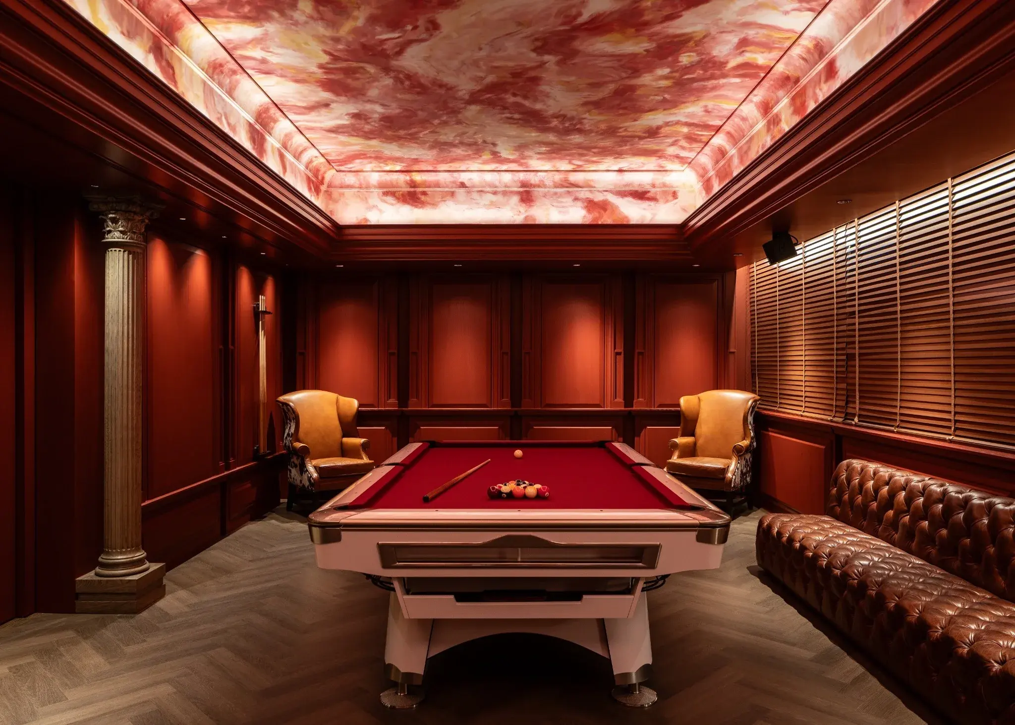 Private room interior with custom furniture and crafted finishes