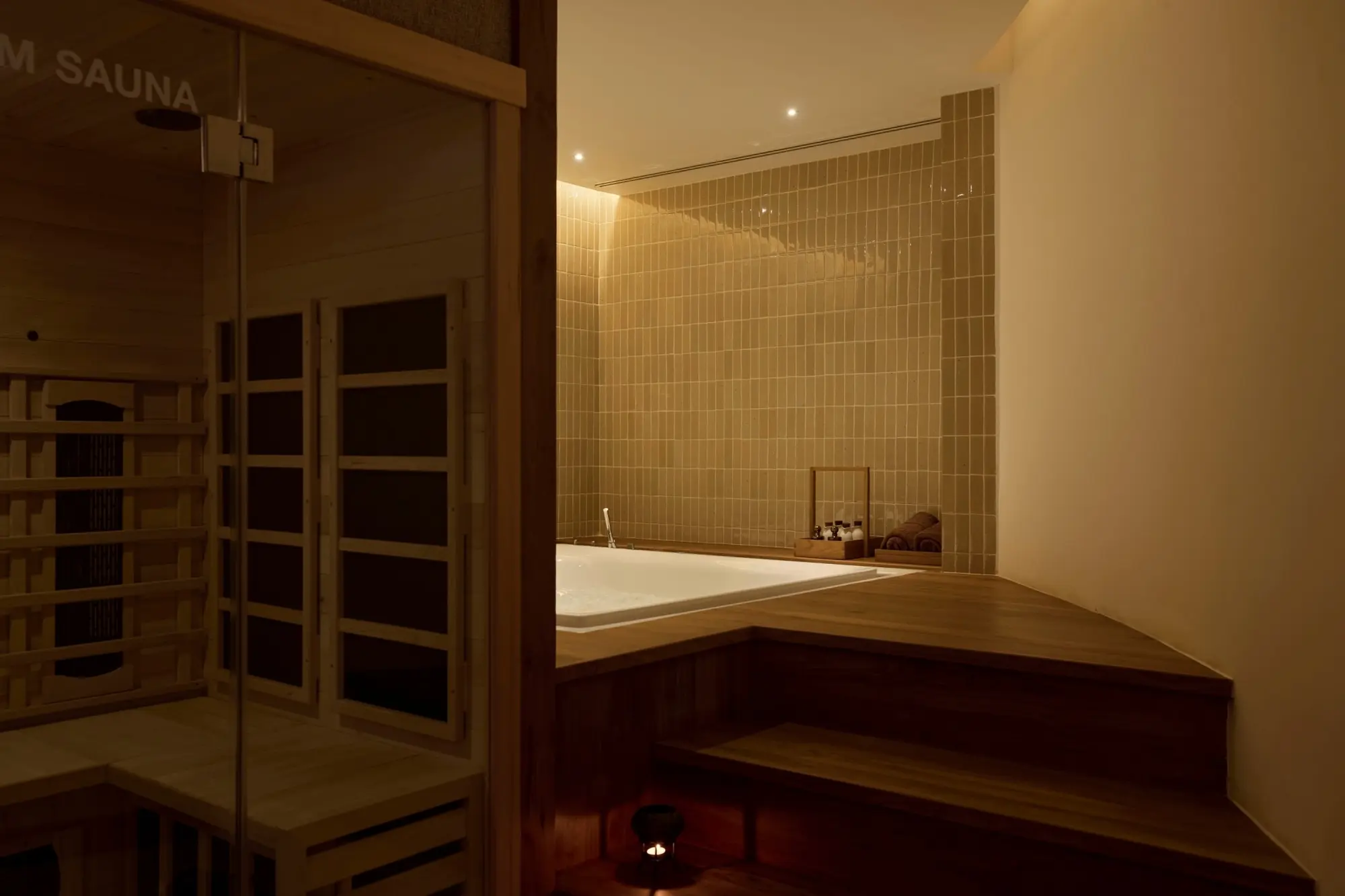 Sauna and bath interior at The Retreat Spa